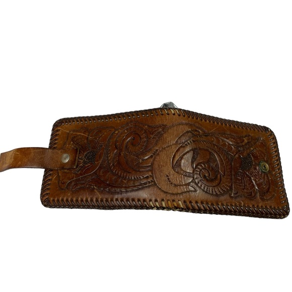 Vintage Tooled Leather Folding Wallet Handmade Western Southwest Filagree Detail - Picture 7 of 15